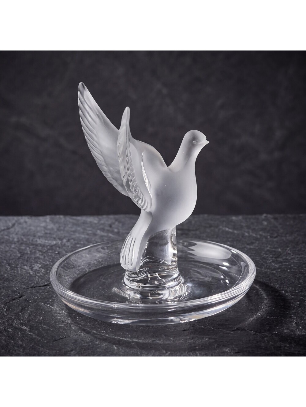 Vintage Lalique Thalie Dove Crystal Ring Dish Pin Tray Signed France 4 Inch